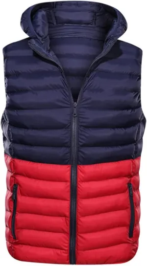 Men's Winter Lightweight Puffer Vest Sleeveless Warm Cotton Padded Waistcoat with Hooded Casual Work Vests