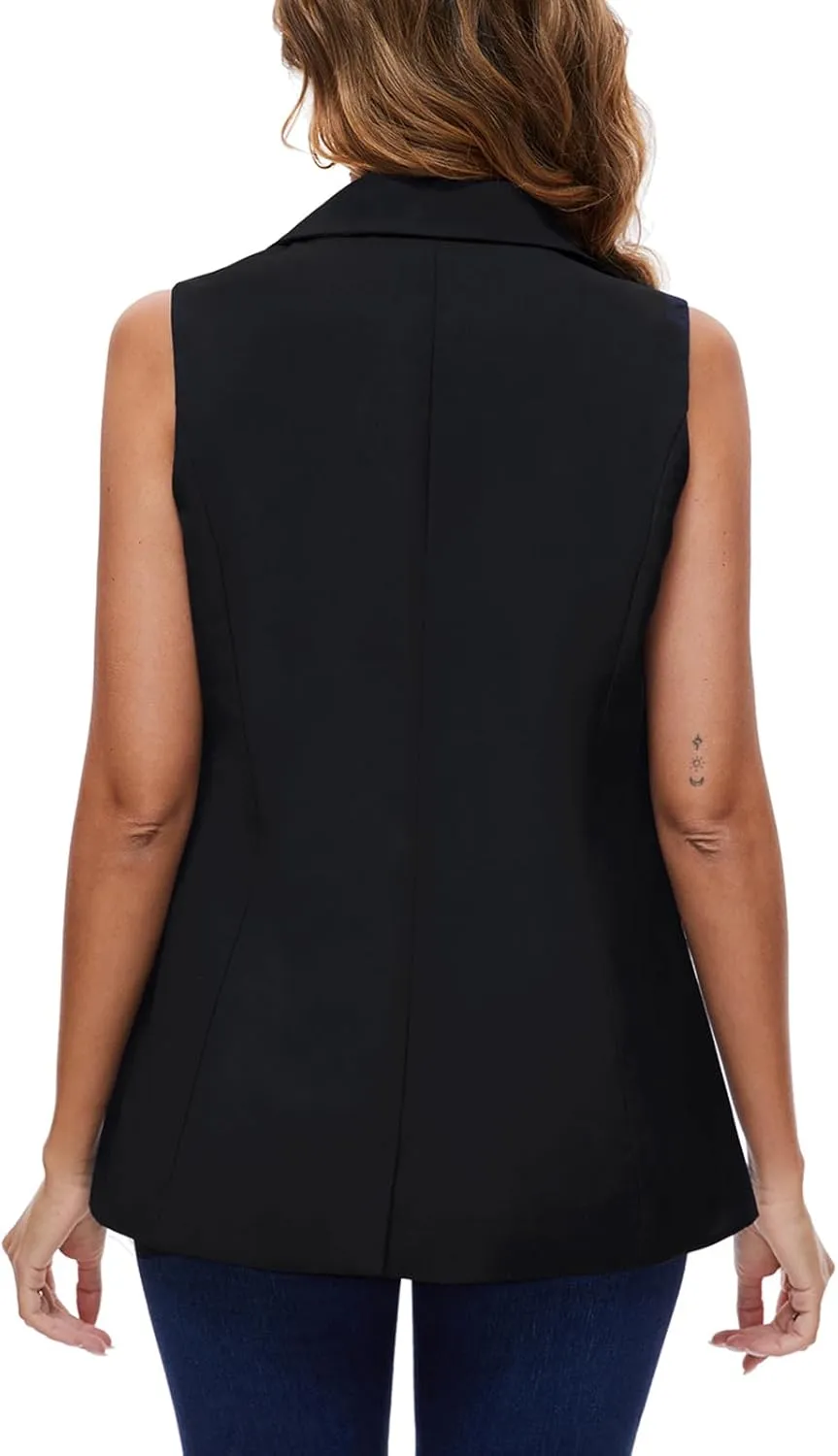MINTLIMIT Women's Sleeveless Blazer Vest Summer Casual Open Front Lapel Collar Work Office Button Suit Vests with Pockets