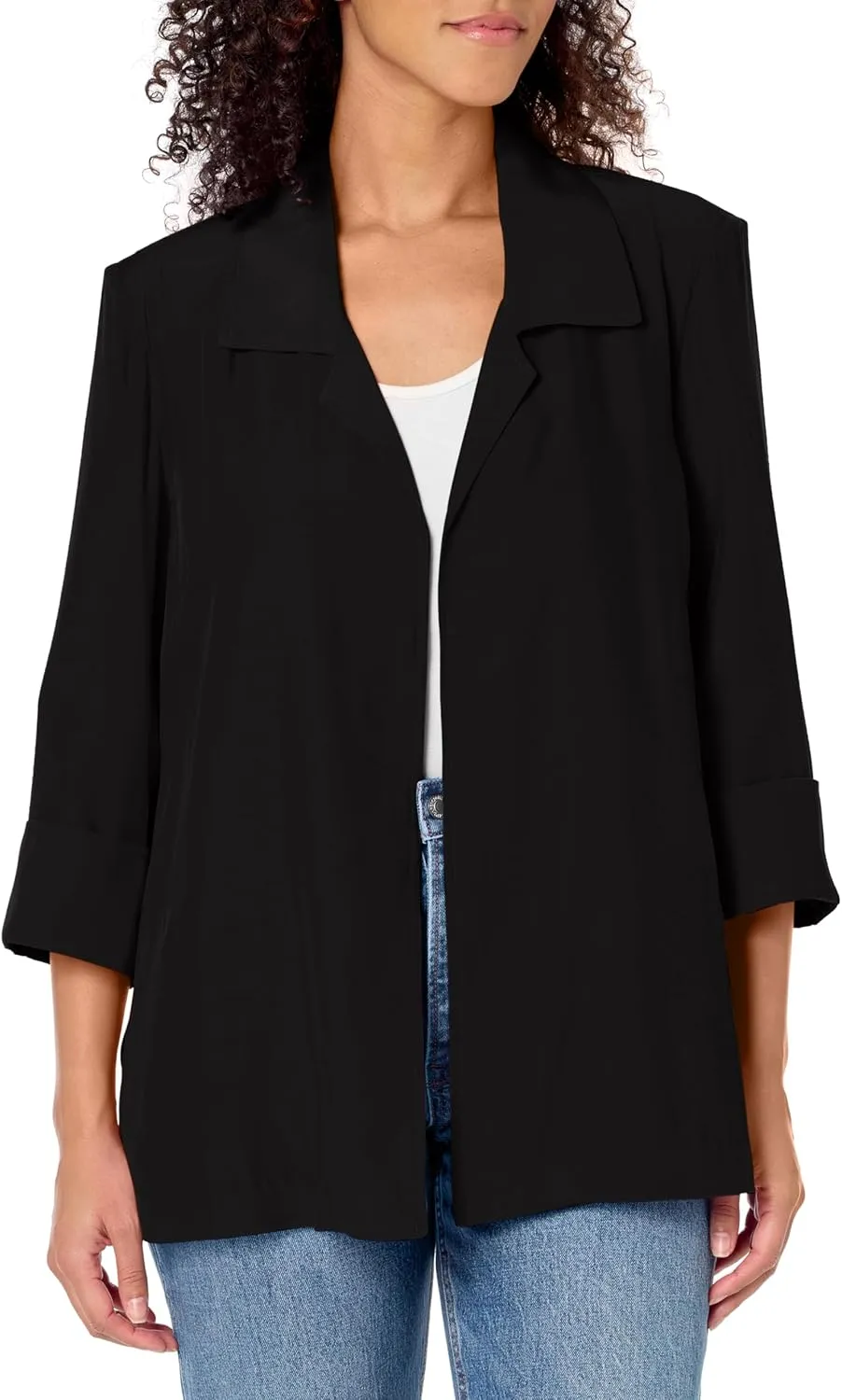 MULTIPLES Women's Turn-up Cuff Three Quarters Sleeve Open Front Lined Swing Jacket