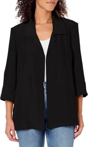 MULTIPLES Women's Turn-up Cuff Three Quarters Sleeve Open Front Lined Swing Jacket