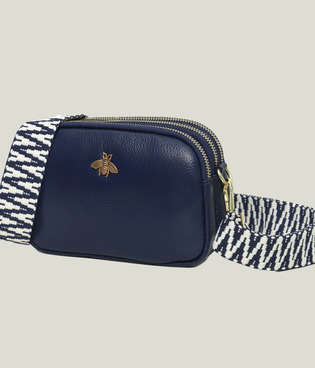 Navy Luxury Leather Crossbody Camera Bag