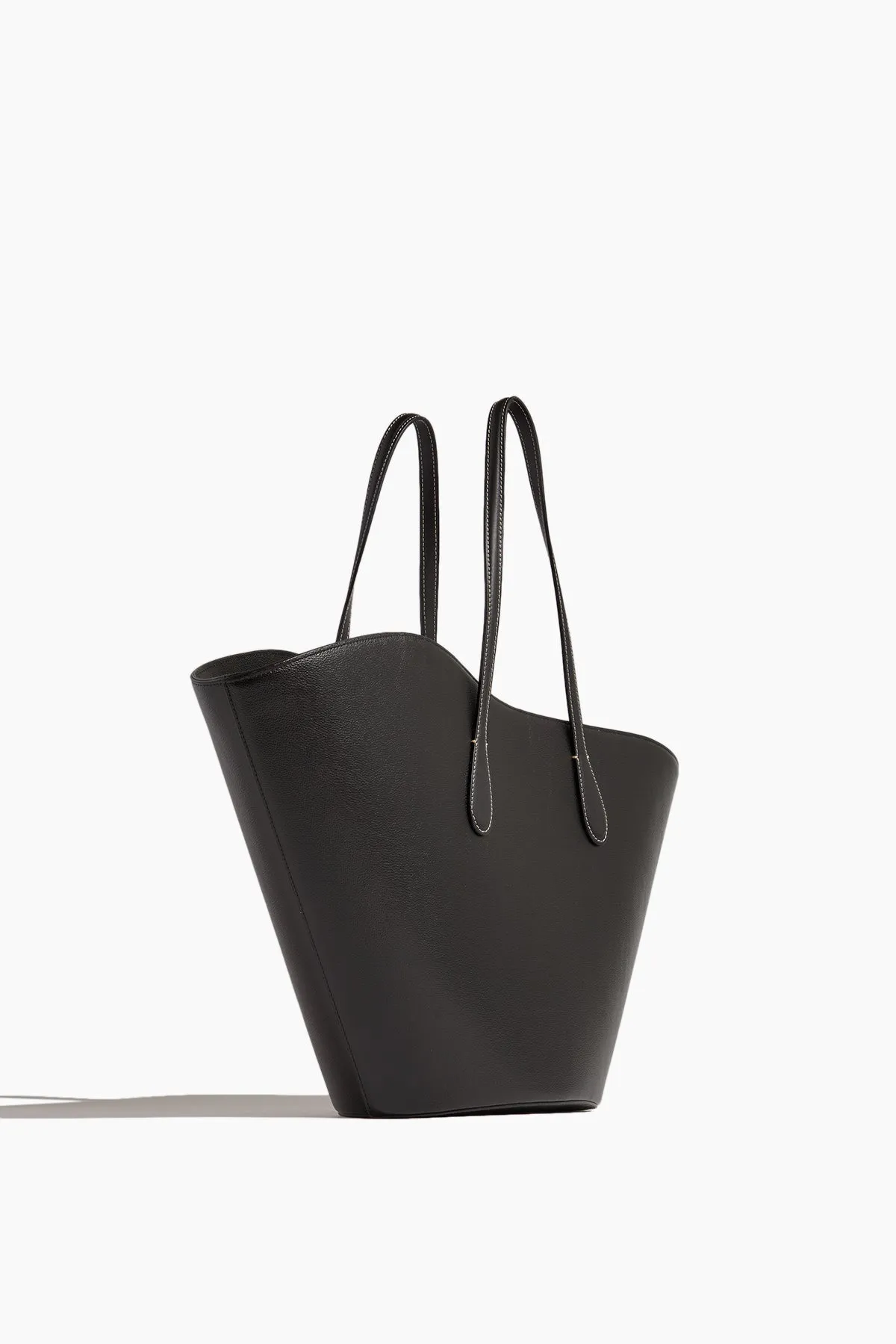 Open Tulip Large Tote in Black Leather