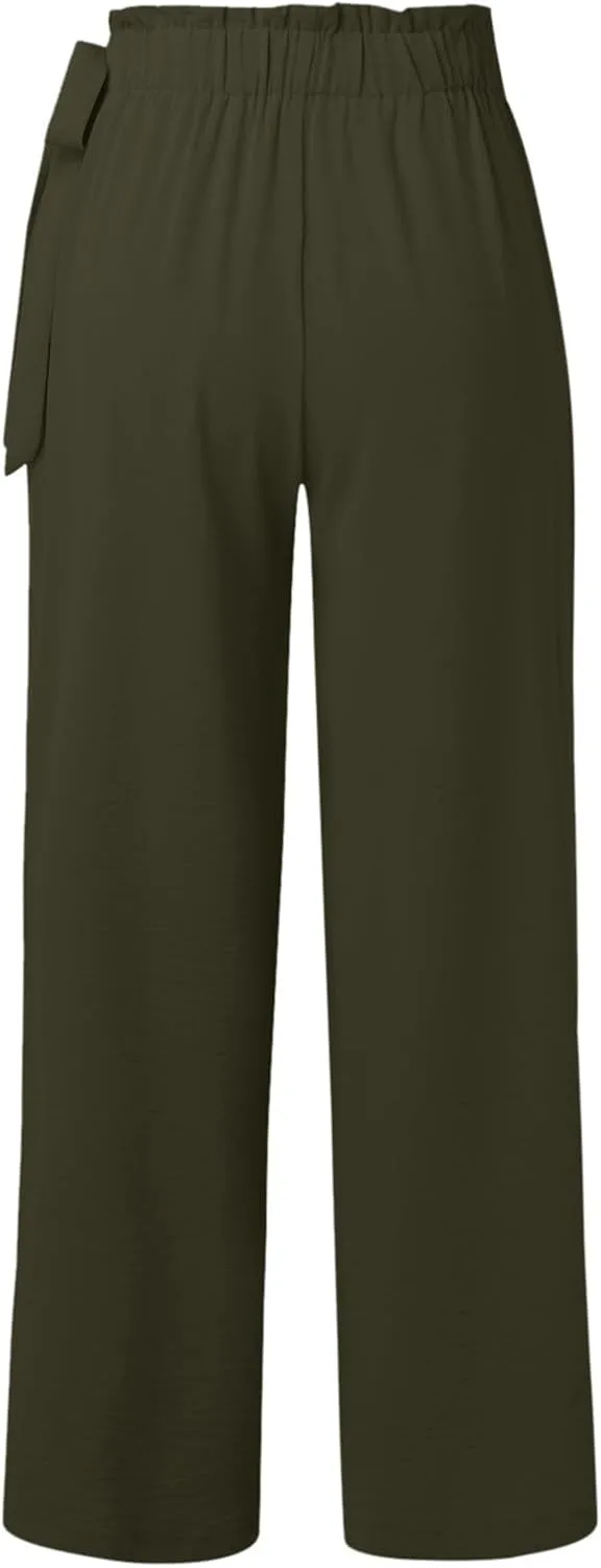 Palazzo Pants for Women Wide Leg Trousers Lightweight Linen Blend Casual Summer Beachwear High Waist Elastic Design
