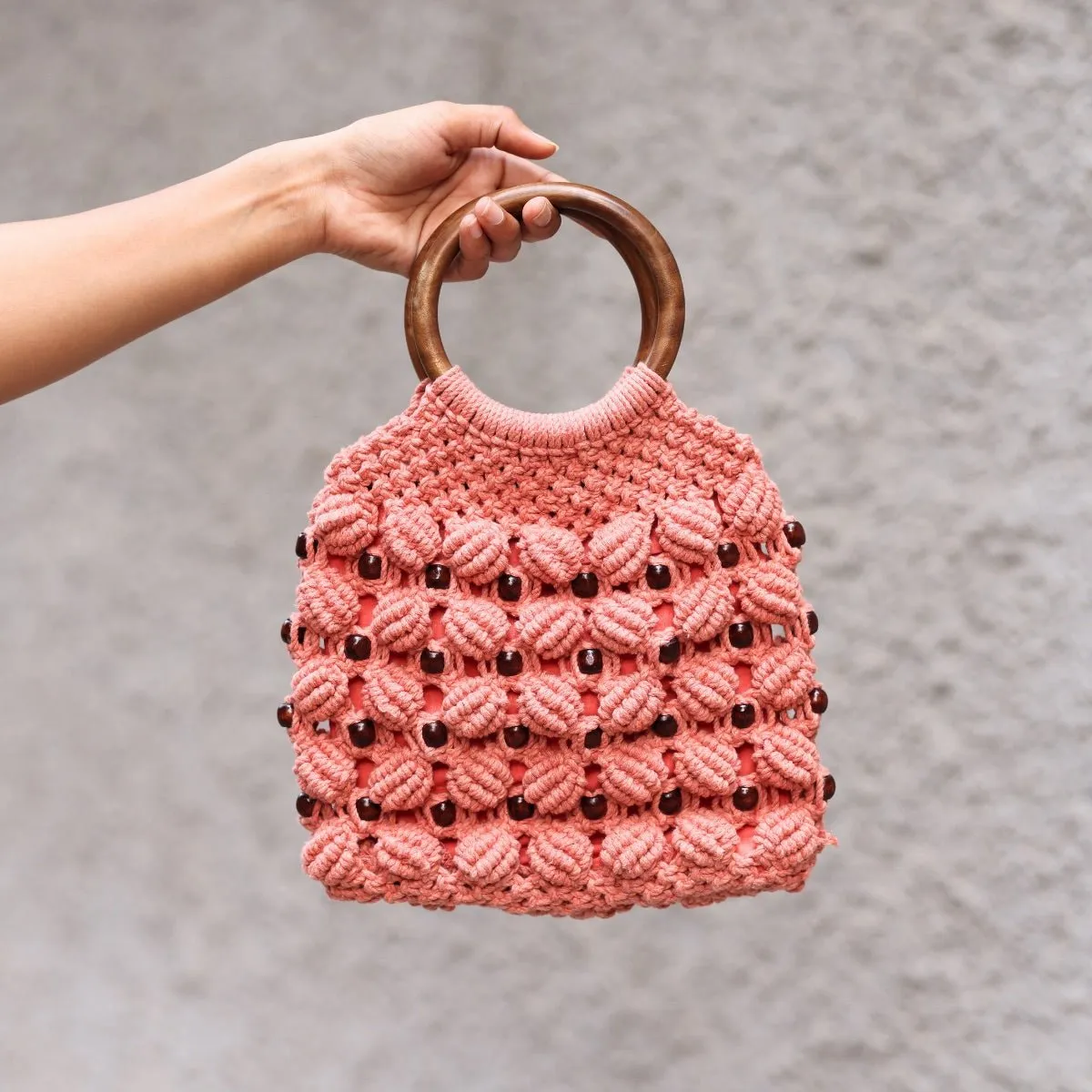 Peach Ring Handmade Macrame Bag