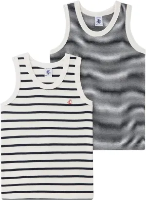 Petit Bateau Boys' Pinstriped Cotton Vests Tank TOP 2-Pack Style A01DS Sizes 2-12 Years