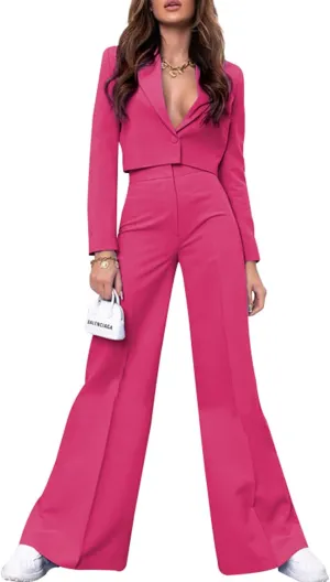 PinkPatty Women's Business Casual Outfits Lightweight Blazer Jacket and Wide Leg Pants Suit Set