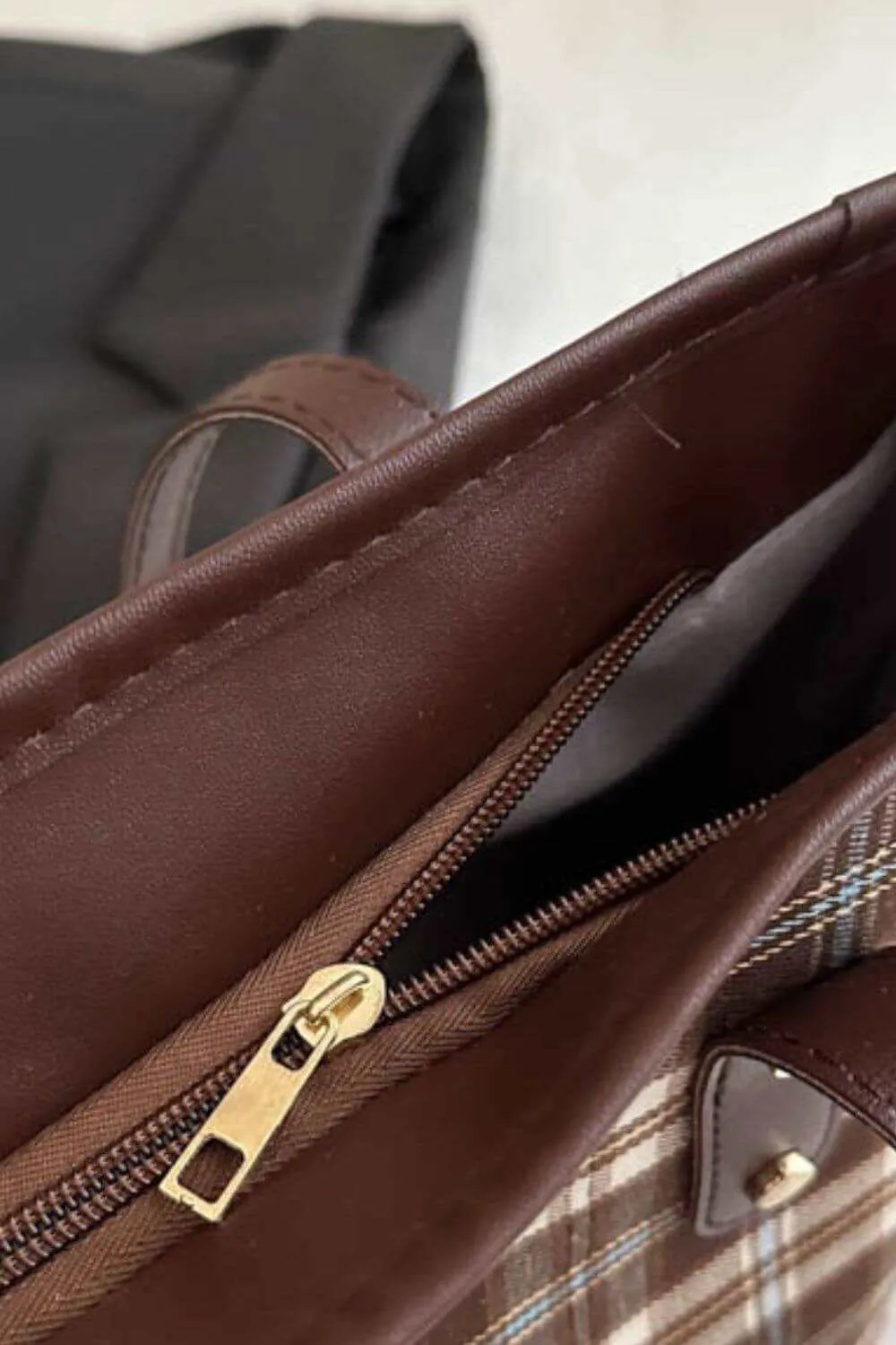 Plaid Leather Tote Bag  For Women