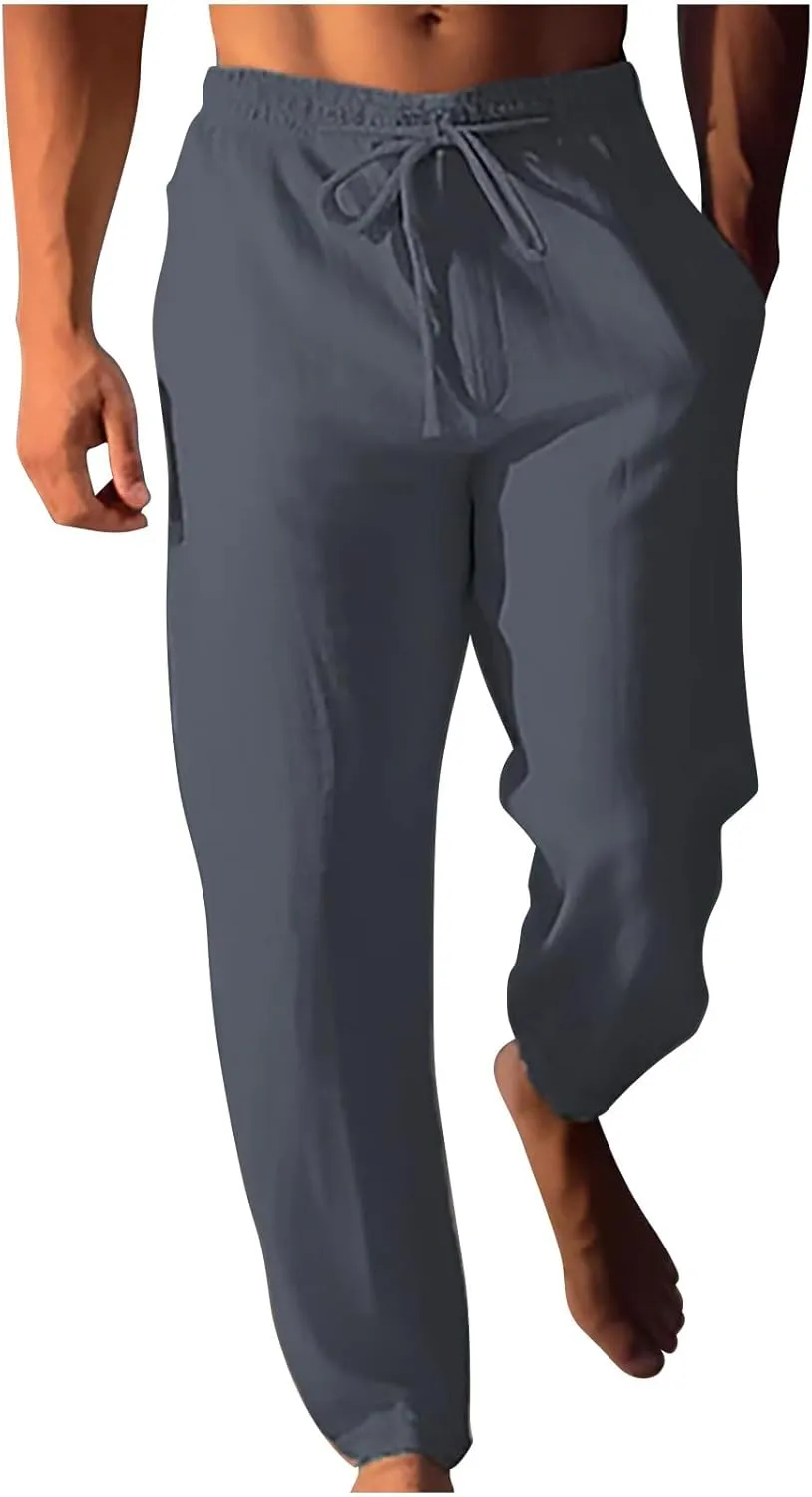 Plus Size Pants for Mens Elastic Waist Casual Pants Solid High Waist Pants Wide Leg Trousers Lightweight Loose Pant
