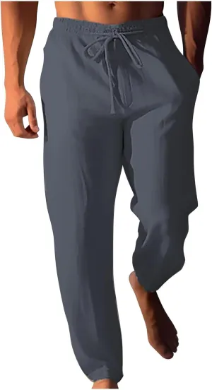 Plus Size Pants for Mens Elastic Waist Casual Pants Solid High Waist Pants Wide Leg Trousers Lightweight Loose Pant