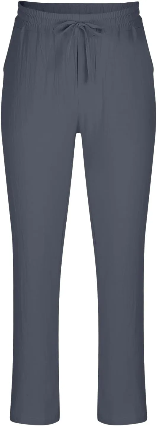 Plus Size Pants for Mens Elastic Waist Casual Pants Solid High Waist Pants Wide Leg Trousers Lightweight Loose Pant