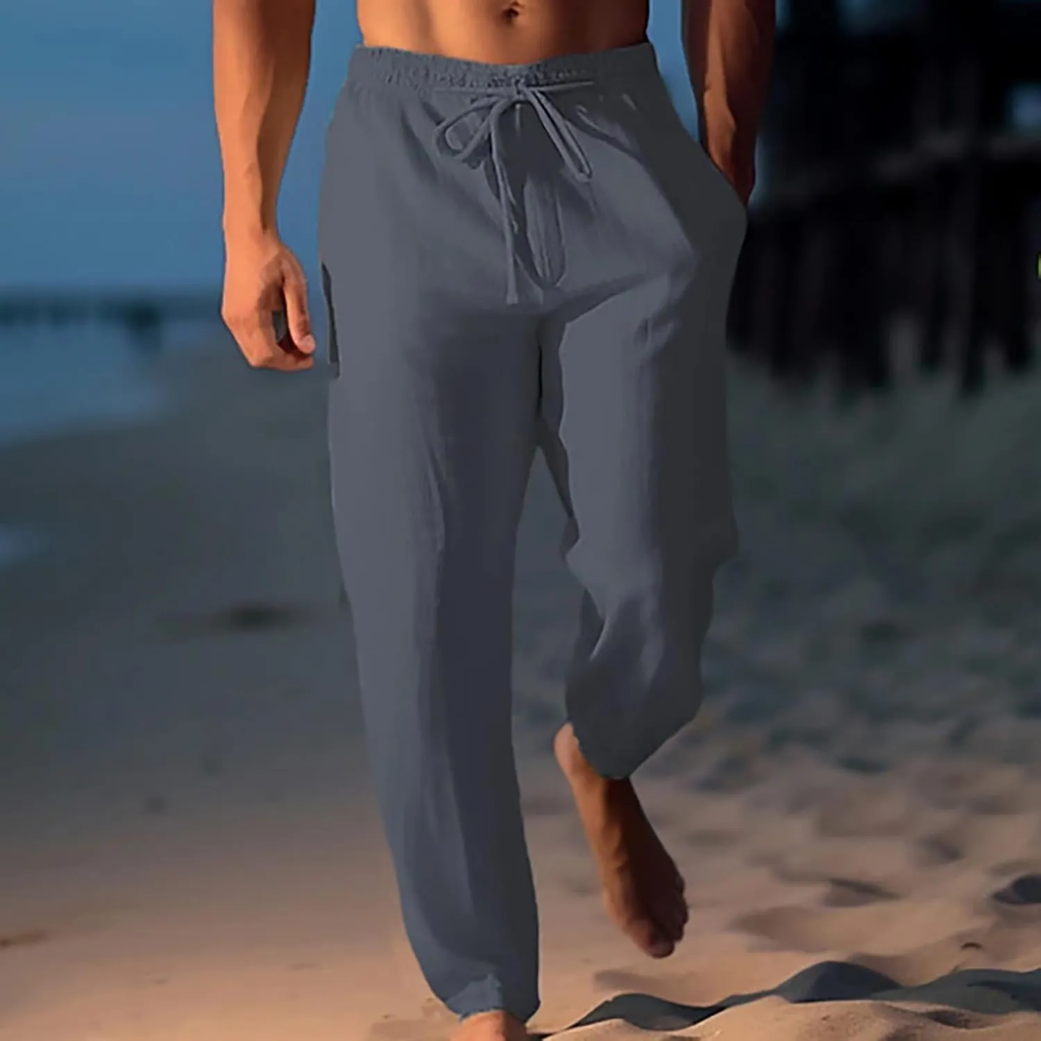 Plus Size Pants for Mens Elastic Waist Casual Pants Solid High Waist Pants Wide Leg Trousers Lightweight Loose Pant
