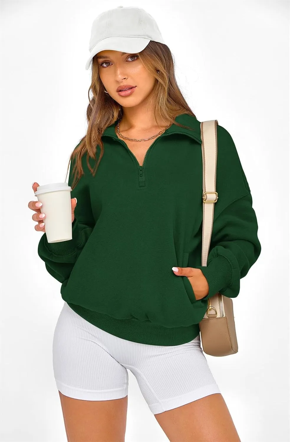 PRETTYGARDEN Womens Half Zip Sweatshirts Fleece Hoodies 2024 Trendy Long Sleeve Pullover Tops Fall Winter Outfits with Pocket
