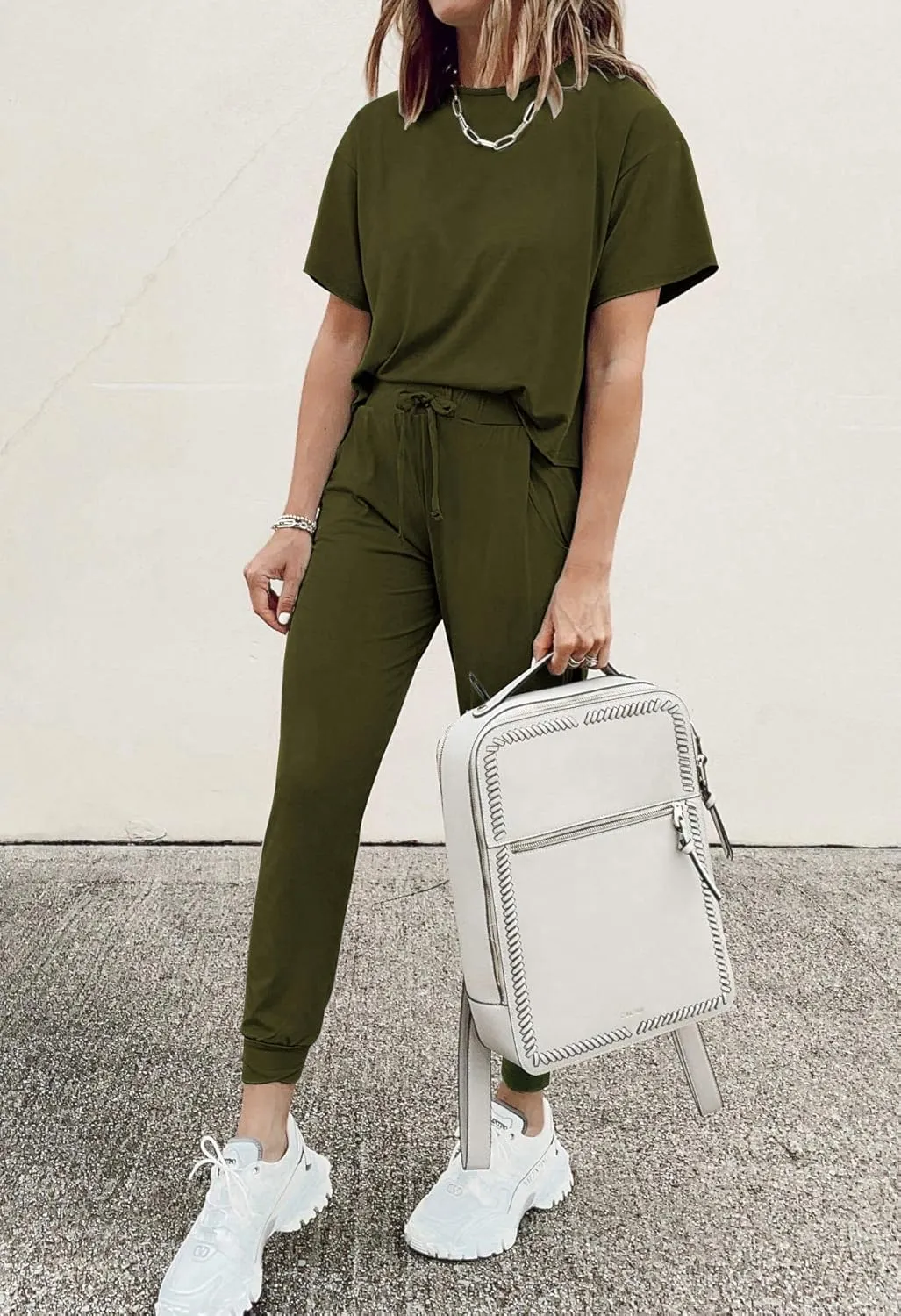 PRETTYGARDEN Women's Two Piece Lounge Sets 2025 Spring Summer Jogger Pants Vacation Outfits Travel Airplane Matching Clothes