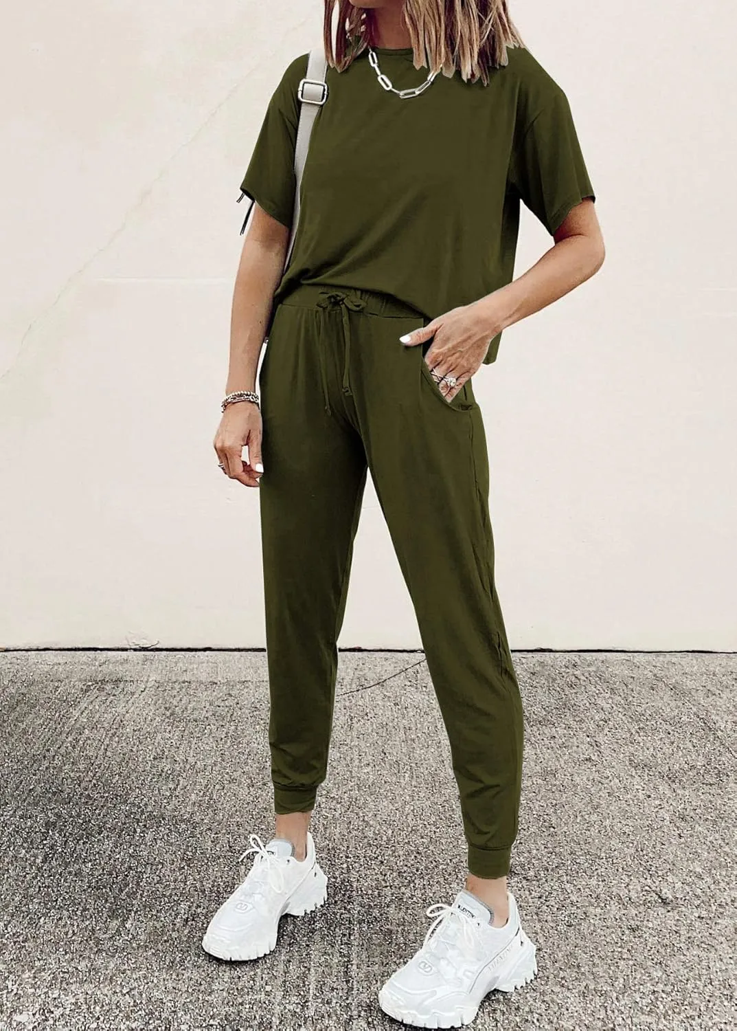PRETTYGARDEN Women's Two Piece Lounge Sets 2025 Spring Summer Jogger Pants Vacation Outfits Travel Airplane Matching Clothes