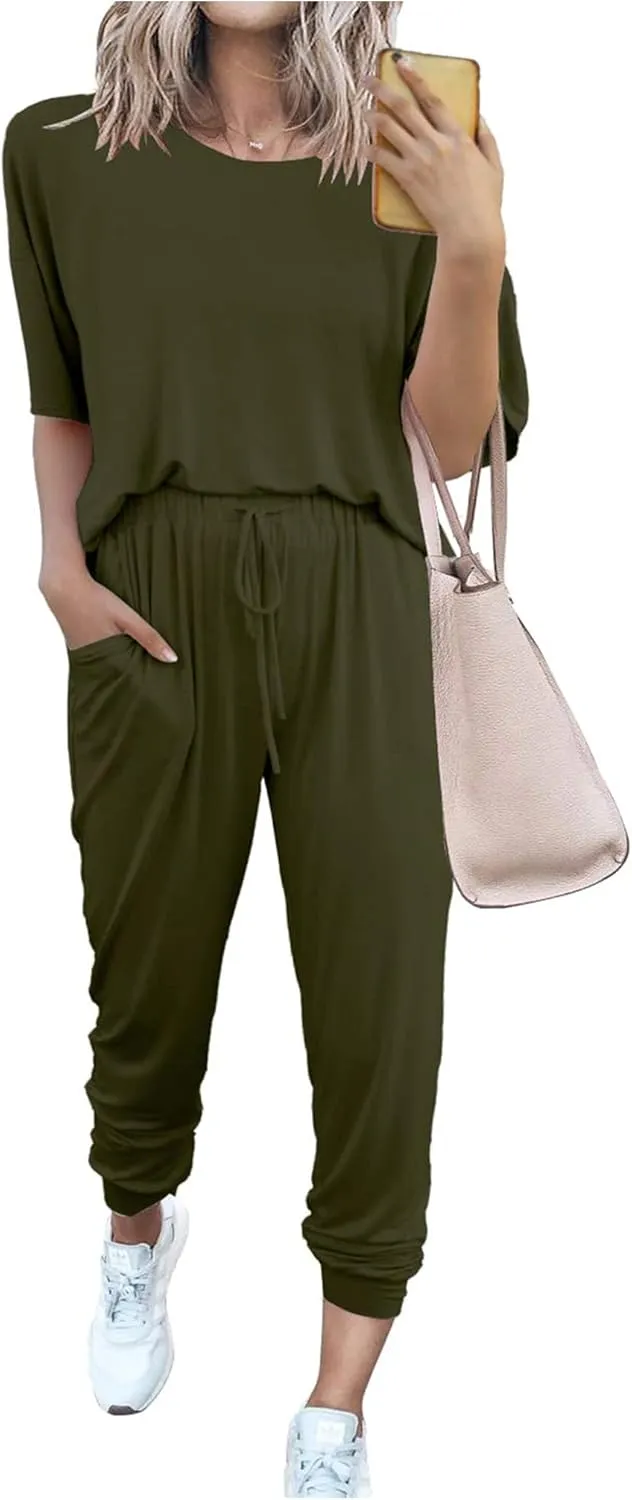 PRETTYGARDEN Women's Two Piece Lounge Sets 2025 Spring Summer Jogger Pants Vacation Outfits Travel Airplane Matching Clothes
