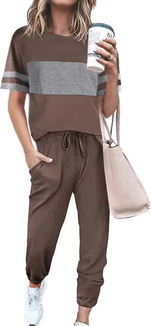 PRETTYGARDEN Women's Two Piece Lounge Sets 2025 Spring Summer Jogger Pants Vacation Outfits Travel Airplane Matching Clothes