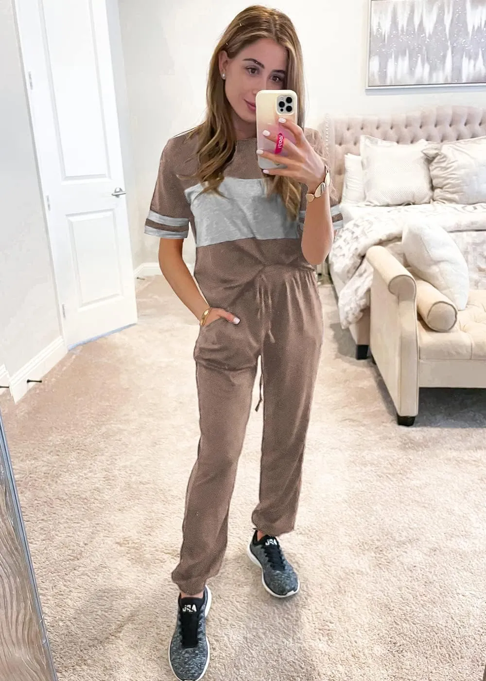 PRETTYGARDEN Women's Two Piece Lounge Sets 2025 Spring Summer Jogger Pants Vacation Outfits Travel Airplane Matching Clothes