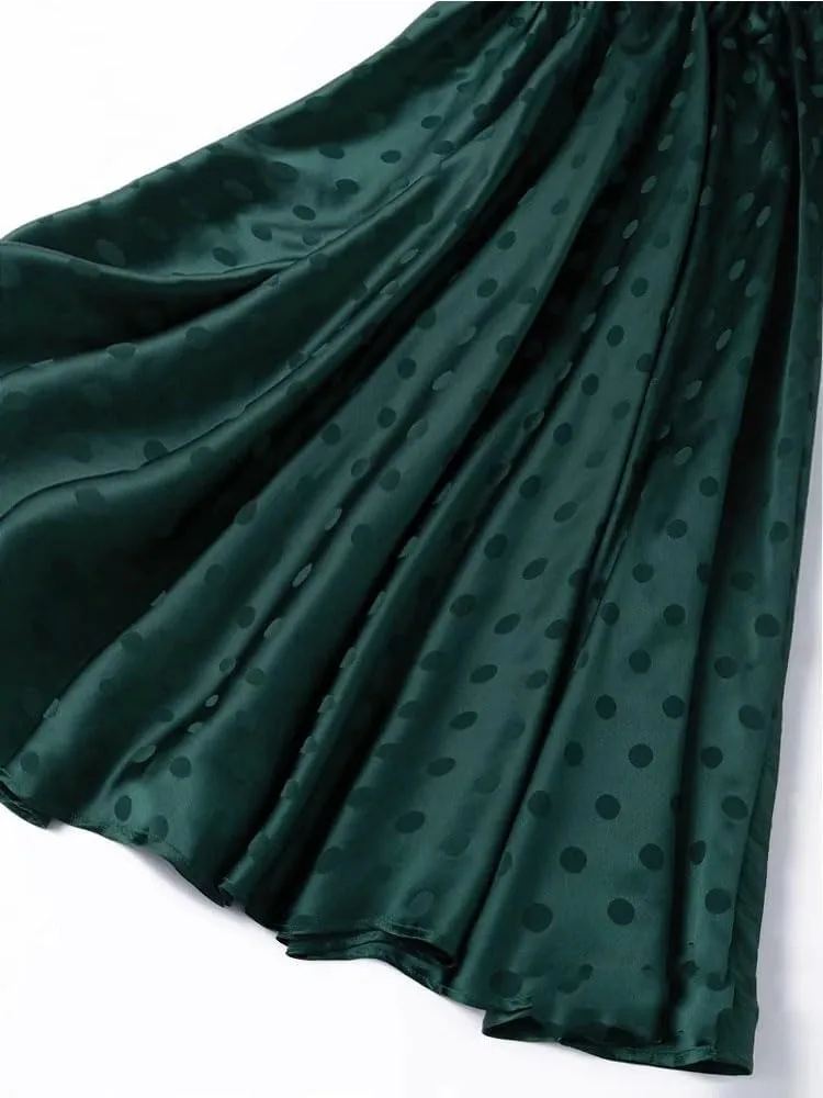 Pulcykp Women Mulberry Silk Large Swing Midi Skirts Solid Elastic Waist Floral Pattern Satin Midi Skirt