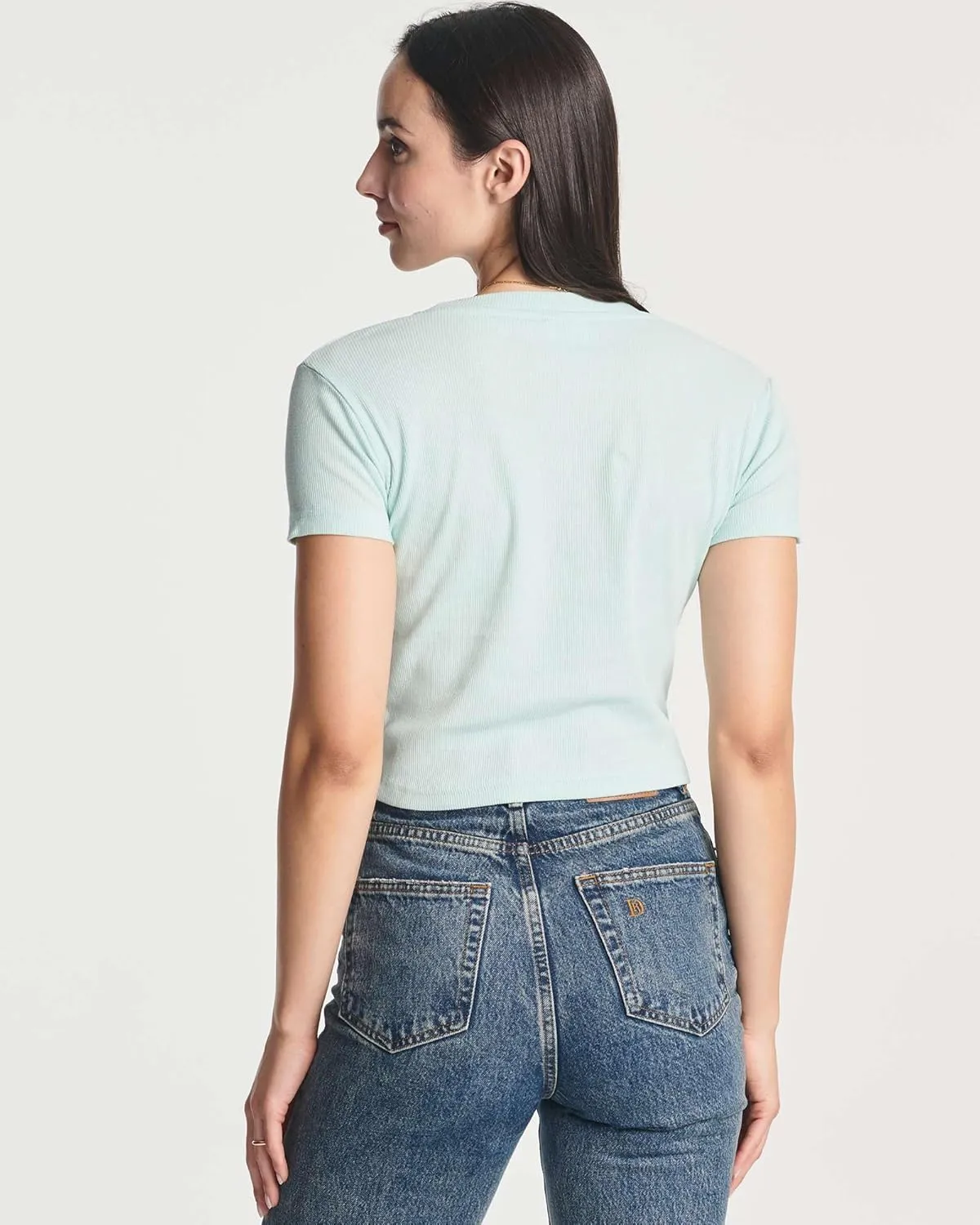 Real Essentials 4-Pack: Women's Short Sleeve Ribbed Knit Cotton Crew Neck Crop Top T-Shirt - (Available in Plus)