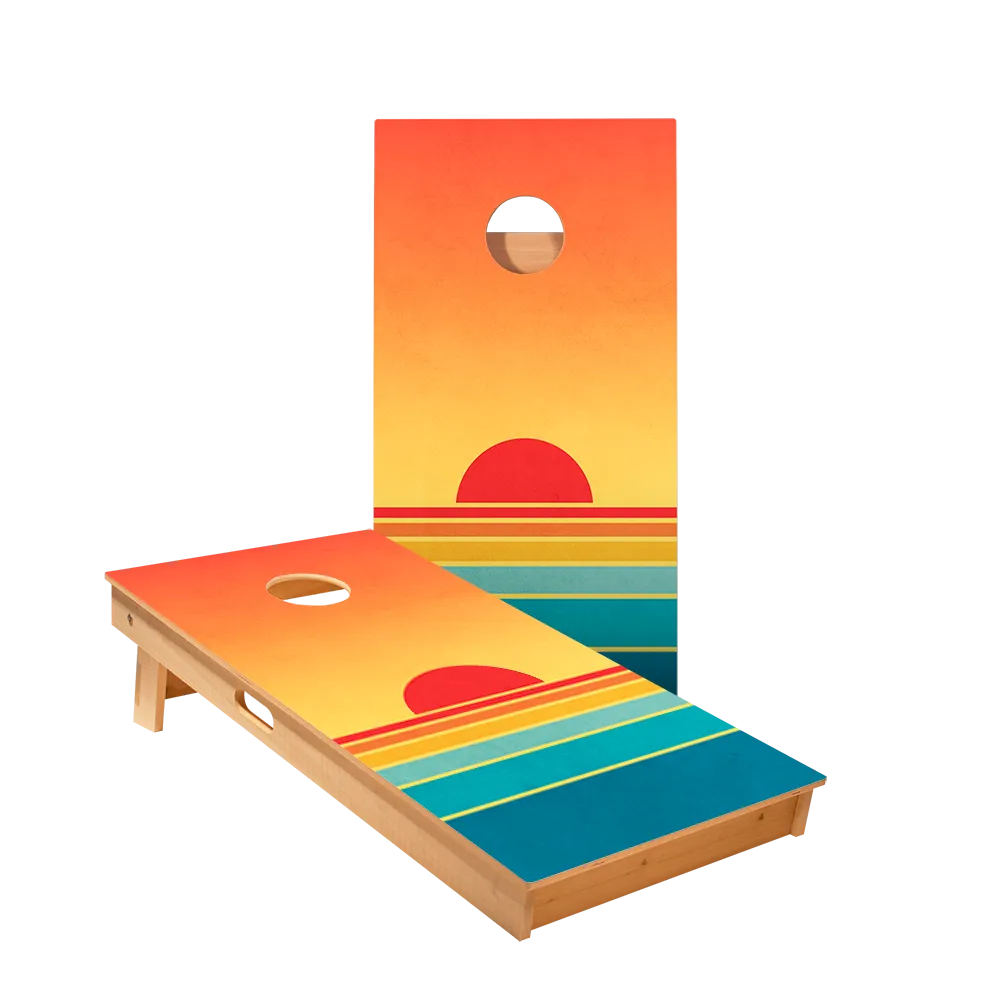 Retro Stripes Sunset Star Cornhole Boards