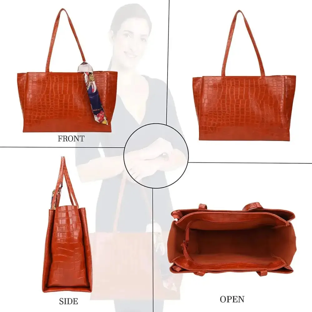Sanverse Classic Stylish Tote Bags for Working Ladies Women Girls Formal Handbag (Tan)