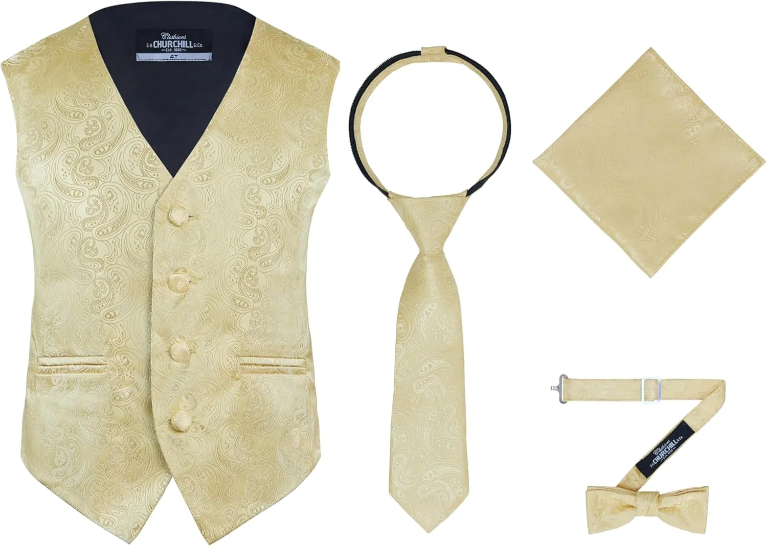 S.H. Churchill & Co. Boys 4 Piece Formal Paisley Vest and Tie Set
