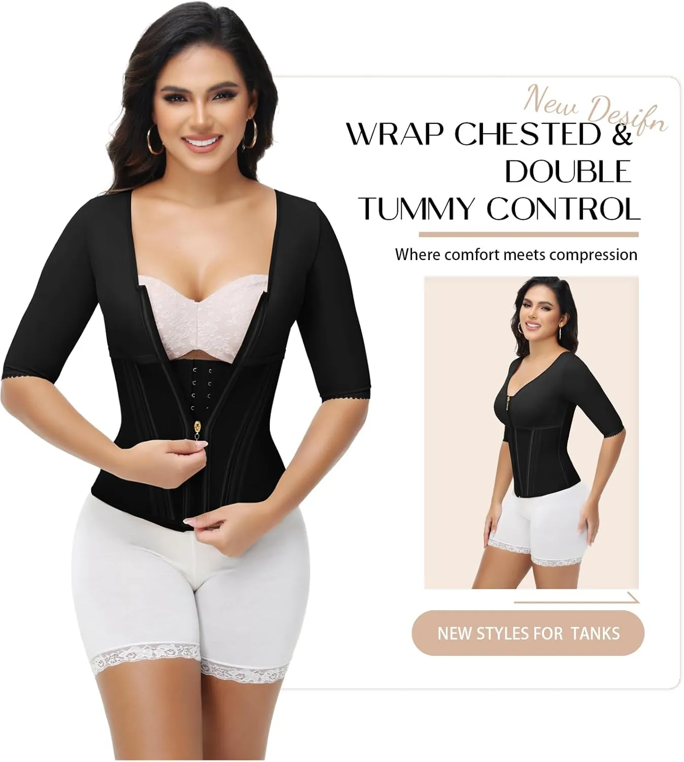 SHAPSHE Shapewear Tummy Control Tank Tops for Women Compression Long Shirts Waist Trainer Corset Body Shaper Camisole Zipper
