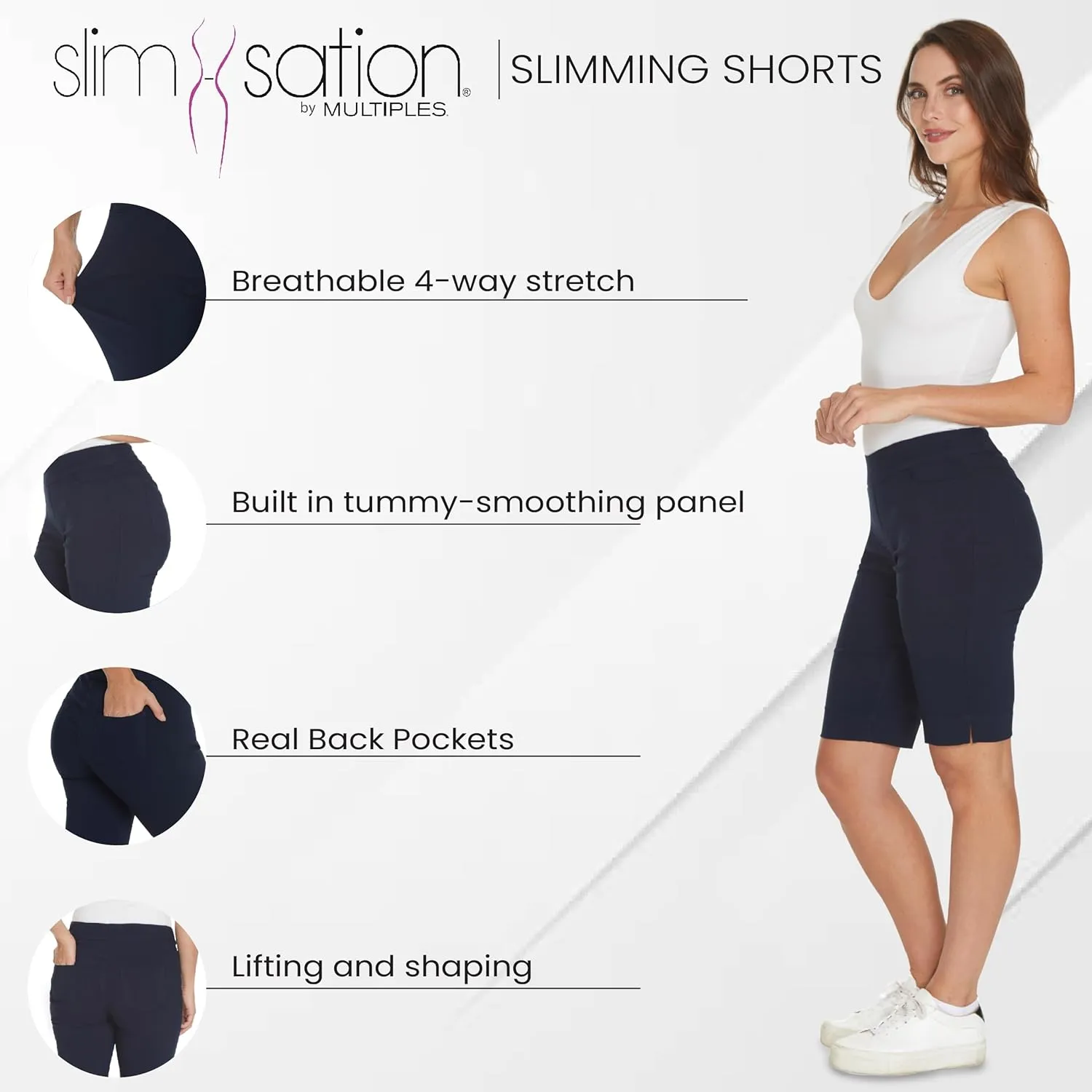 SLIM-SATION Women's Wide Band Pull-on Solid Walking Short