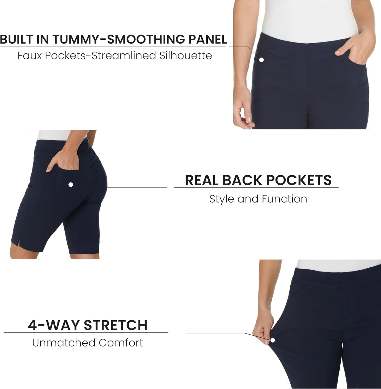 SLIM-SATION Women's Wide Band Pull-on Solid Walking Short