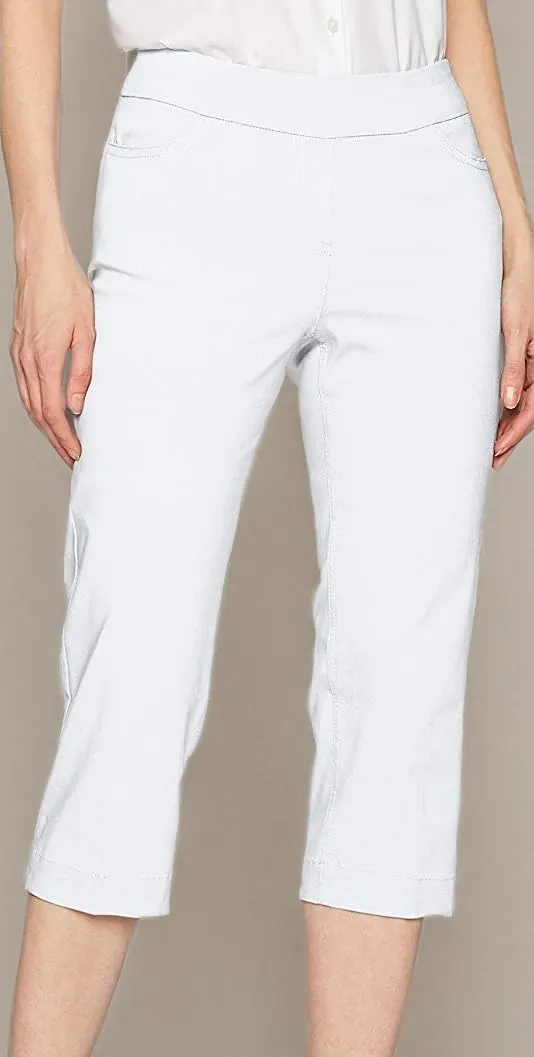 SLIM-SATION Women's Wide Band Pull on Straight Leg Capri with Tummy Control