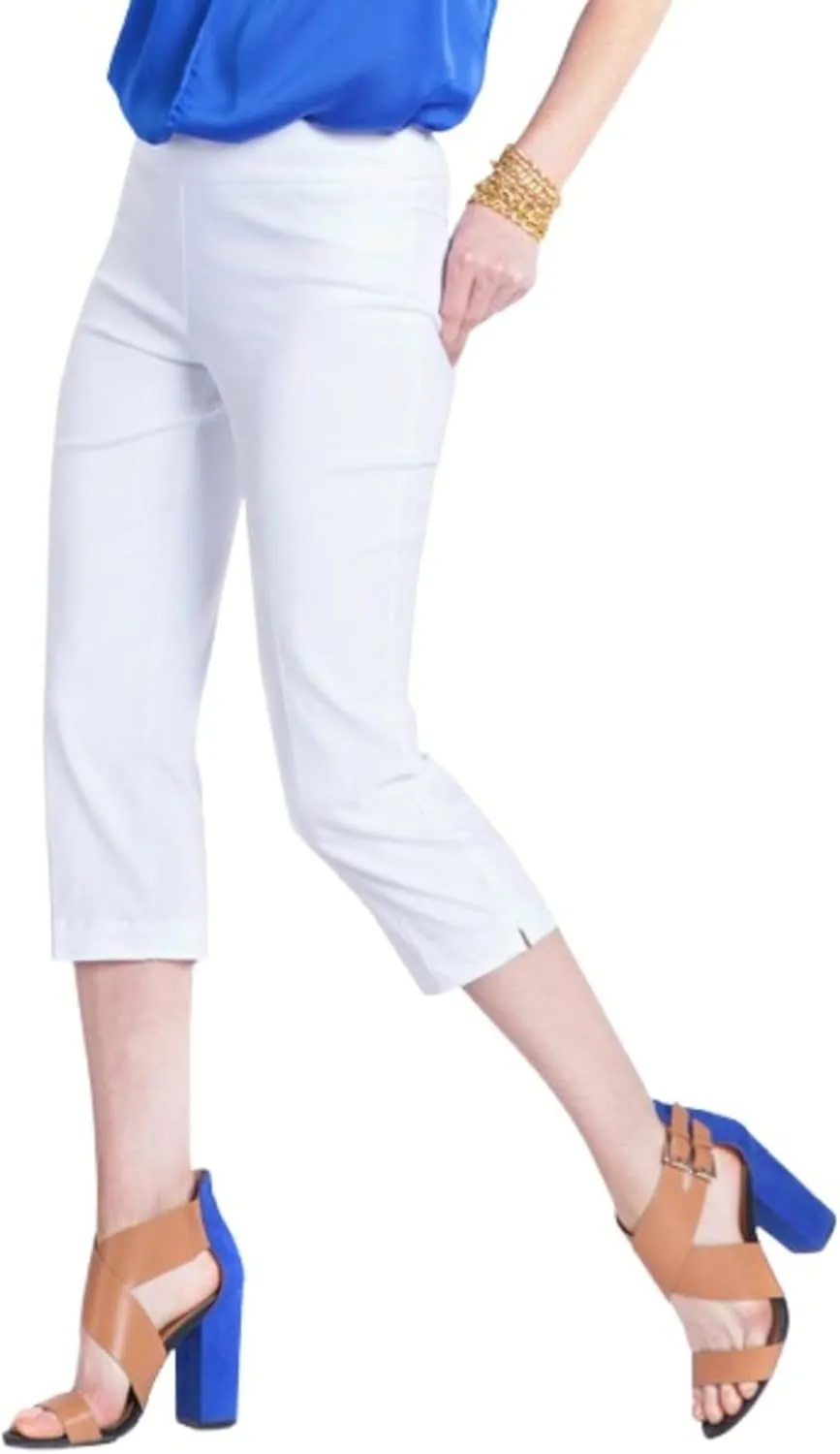 SLIM-SATION Women's Wide Band Pull on Straight Leg Capri with Tummy Control