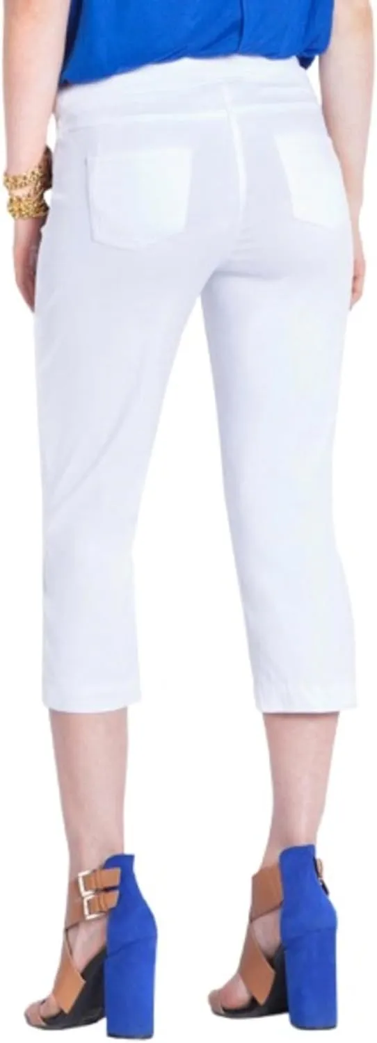 SLIM-SATION Women's Wide Band Pull on Straight Leg Capri with Tummy Control