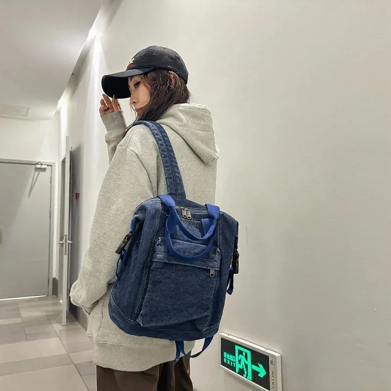 Sohiwoo Denim Zipper Ladies Backpacks Large Capacity Bags for Women 2024 Casual Versatile Free Shipping Mochilas Para Mujer