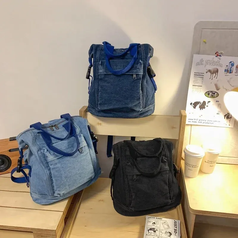 Sohiwoo Denim Zipper Ladies Backpacks Large Capacity Bags for Women 2024 Casual Versatile Free Shipping Mochilas Para Mujer