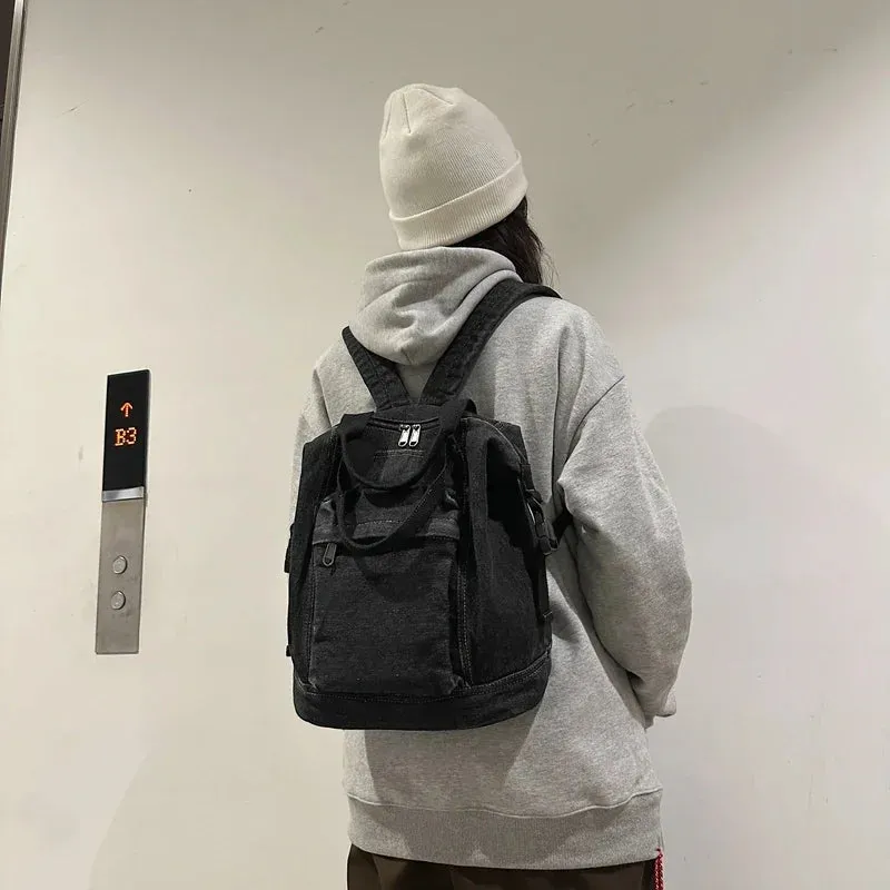 Sohiwoo Denim Zipper Ladies Backpacks Large Capacity Bags for Women 2024 Casual Versatile Free Shipping Mochilas Para Mujer