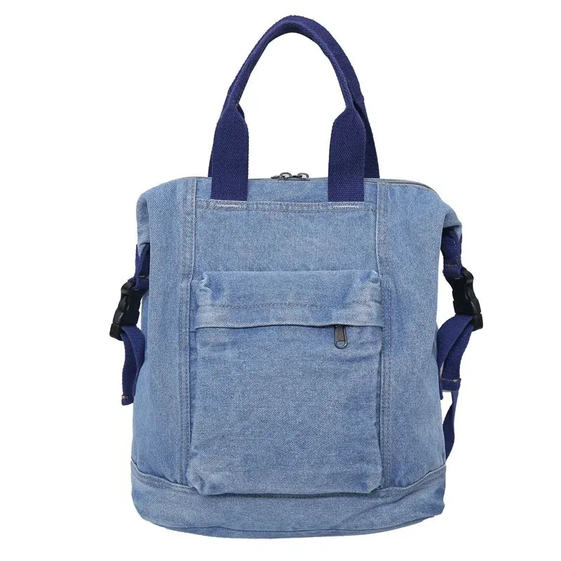 Sohiwoo Denim Zipper Ladies Backpacks Large Capacity Bags for Women 2024 Casual Versatile Free Shipping Mochilas Para Mujer