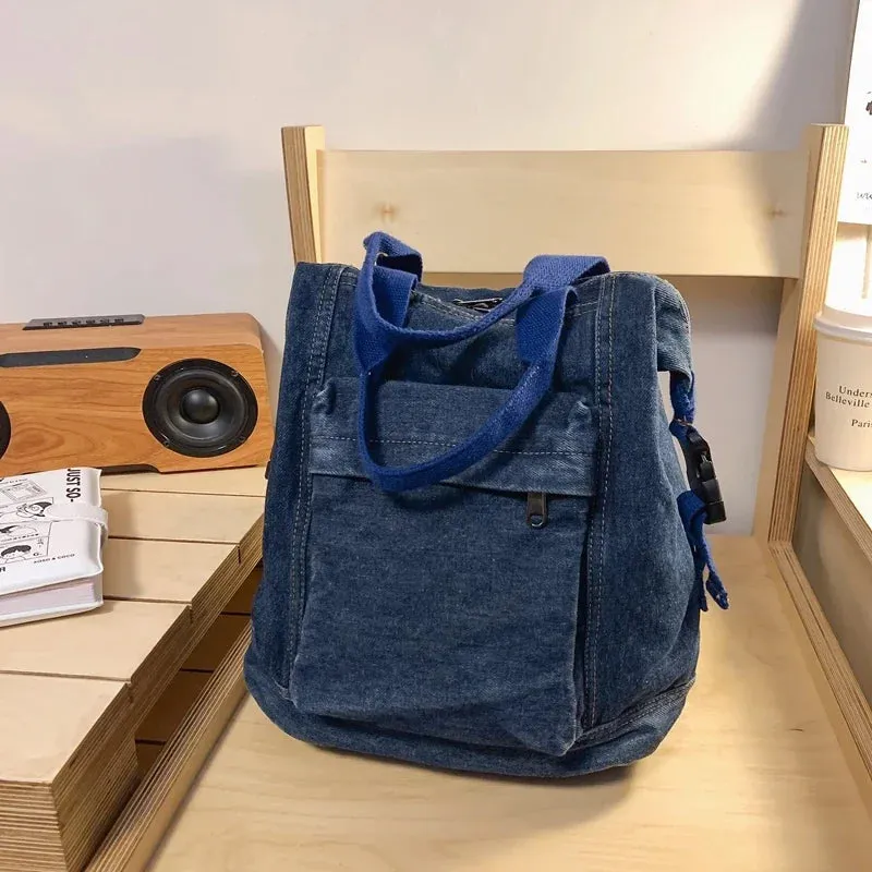 Sohiwoo Denim Zipper Ladies Backpacks Large Capacity Bags for Women 2024 Casual Versatile Free Shipping Mochilas Para Mujer