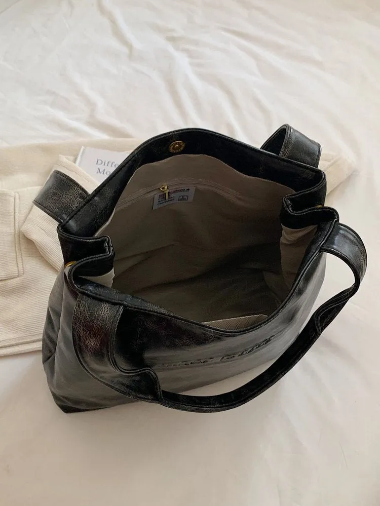 Sohiwoo Fashion Large Capacity PU Shoulder Tote Bag Stylish Bucket Purse For Commute