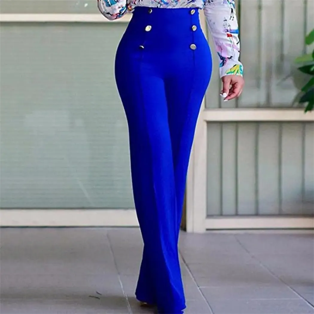 Solid Color Flare Pants Women High Waist Wide Leg Pants Office Ladies Trousers Slim Long Pants