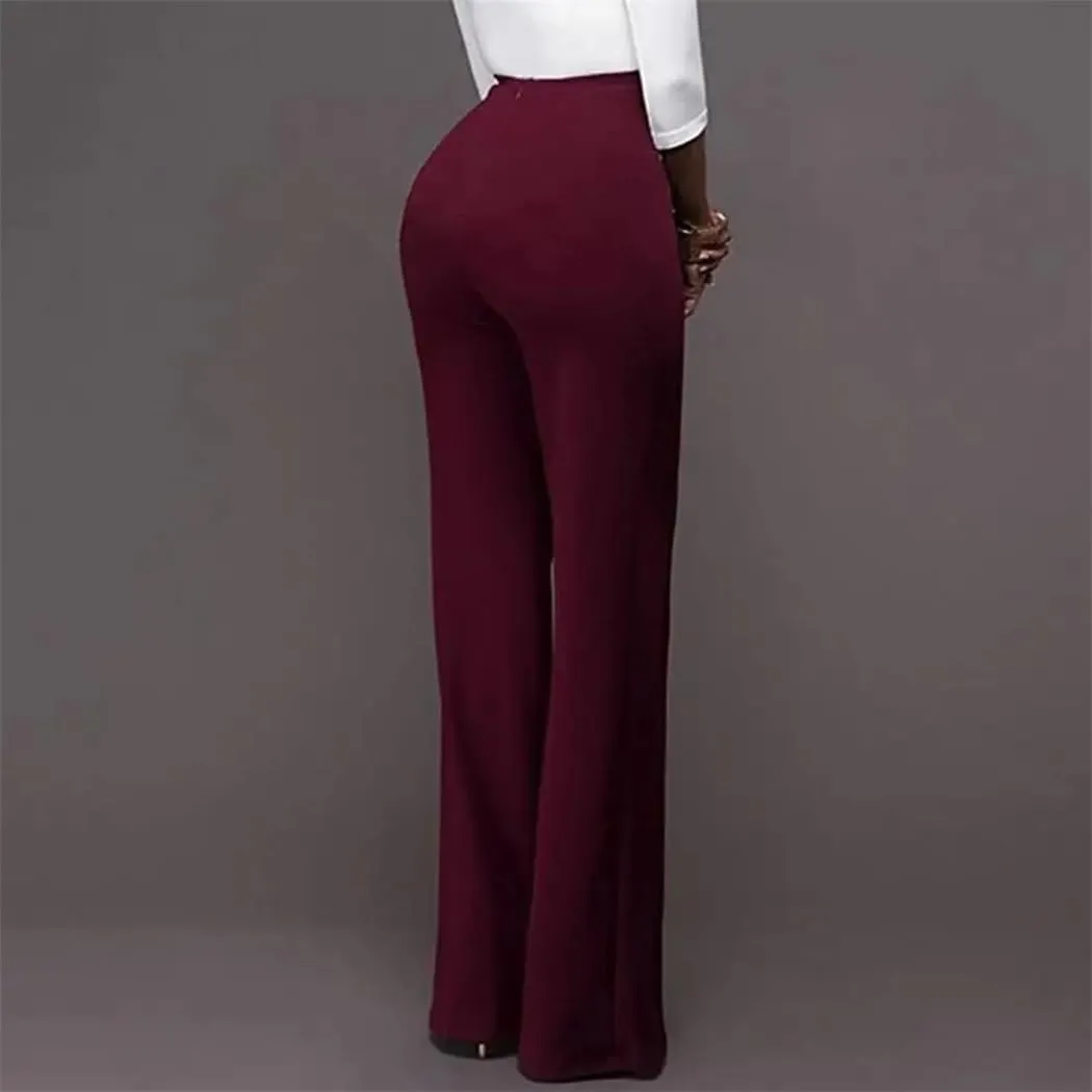 Solid Color Flare Pants Women High Waist Wide Leg Pants Office Ladies Trousers Slim Long Pants