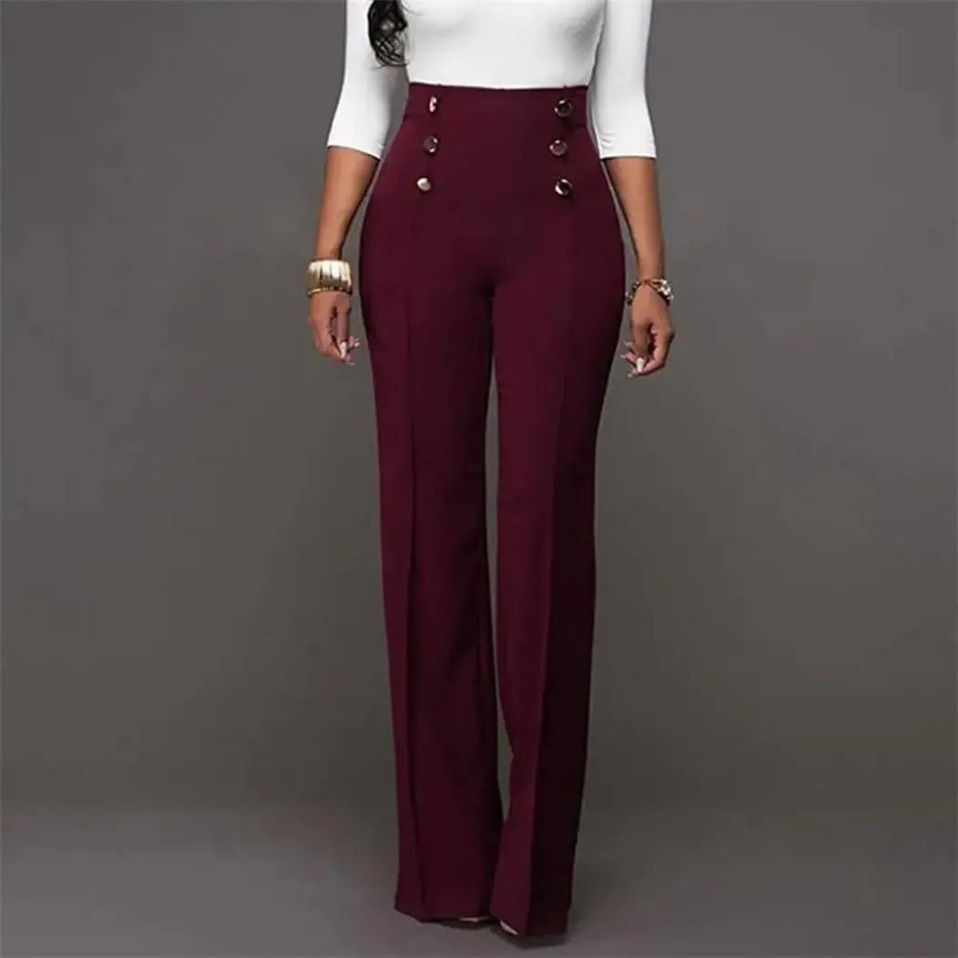 Solid Color Flare Pants Women High Waist Wide Leg Pants Office Ladies Trousers Slim Long Pants