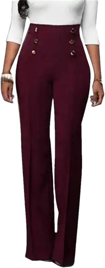 Solid Color Flare Pants Women High Waist Wide Leg Pants Office Ladies Trousers Slim Long Pants