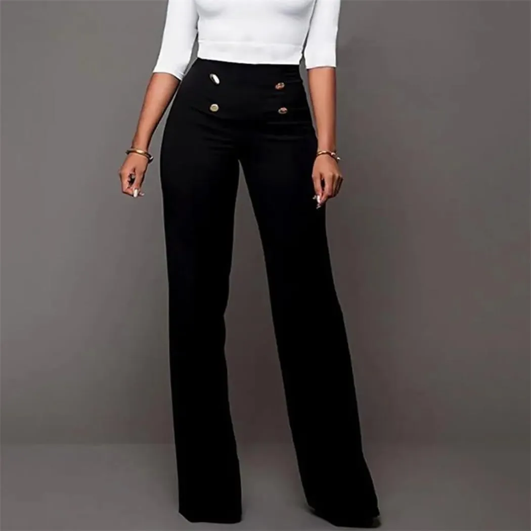 Solid Color Flare Pants Women High Waist Wide Leg Pants Office Ladies Trousers Slim Long Pants