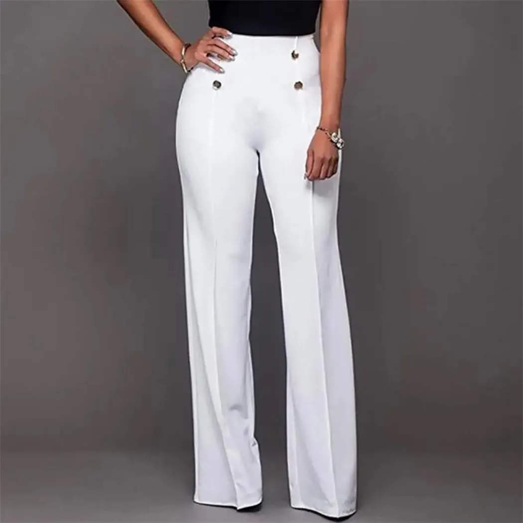 Solid Color Flare Pants Women High Waist Wide Leg Pants Office Ladies Trousers Slim Long Pants