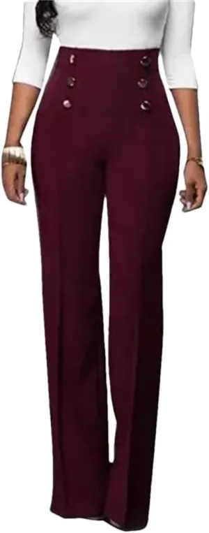 Solid Color Flare Pants Women High Waist Wide Leg Pants Office Ladies Trousers Slim Long Pants