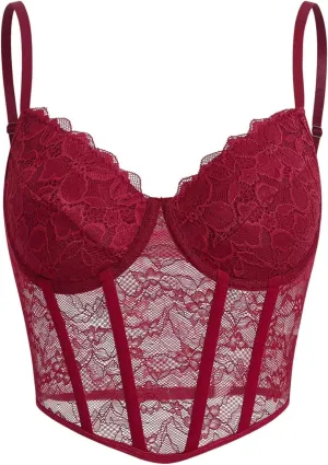 SOLY HUX Women's Lace Sheer Bustier Cami Crop Tops Spaghetti Strap Asymmetrical Hem Y2k Corset Top