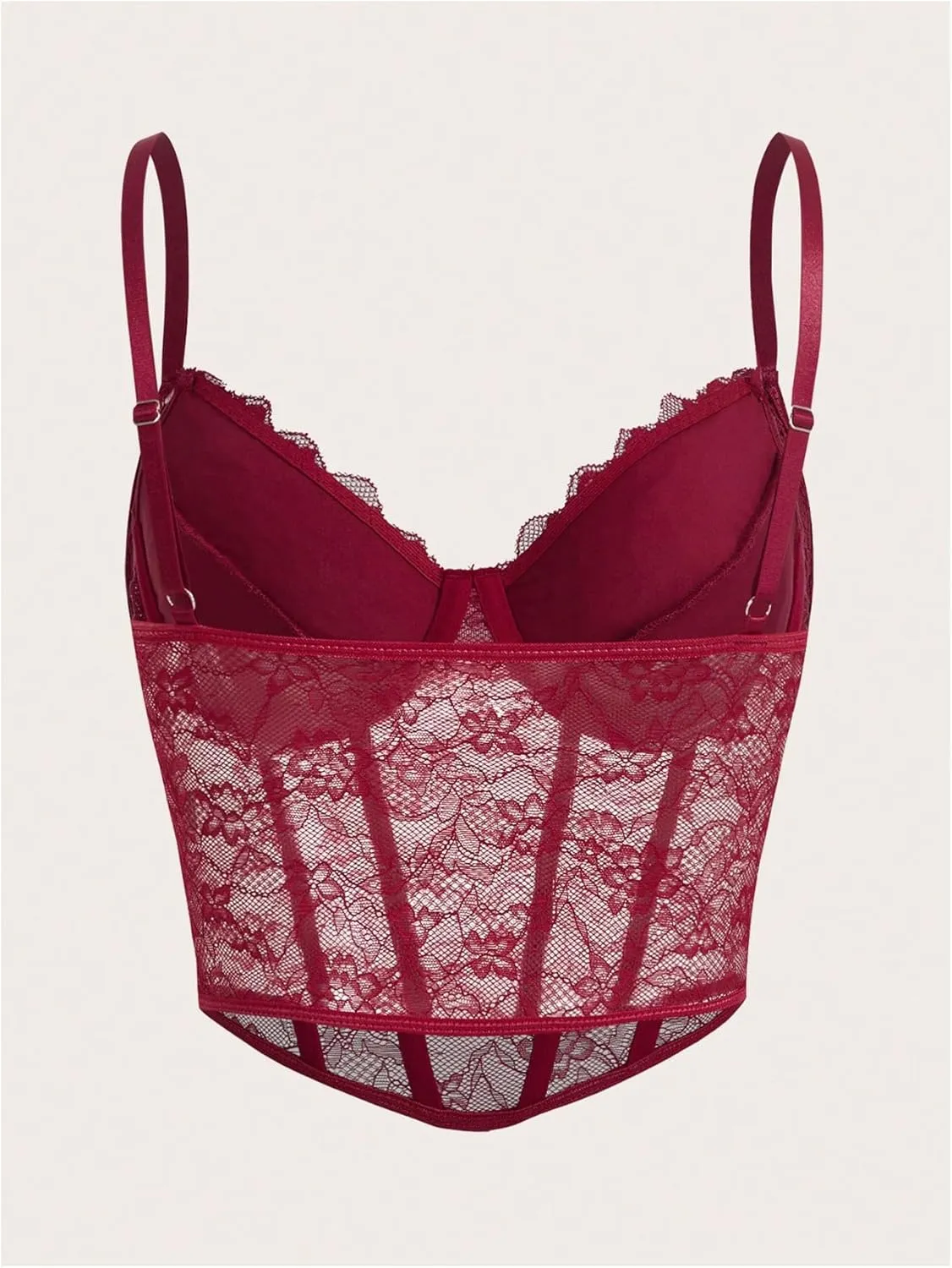 SOLY HUX Women's Lace Sheer Bustier Cami Crop Tops Spaghetti Strap Asymmetrical Hem Y2k Corset Top