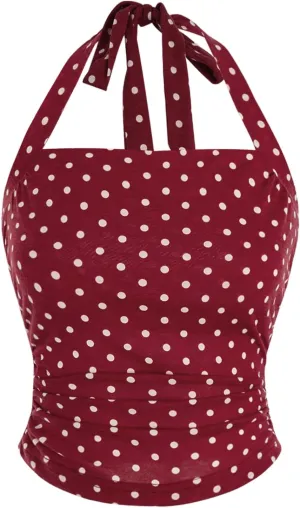 SOLY HUX Women's Y2K Casual Halter Top Tie Back Polka Dots Going Out Crop Tank Tops Sleeveless Streetwear