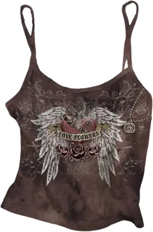 SOLY HUX Women's Y2k Gothic Graphic Cami Crop Tops Spaghetti Strap Summer Camisole