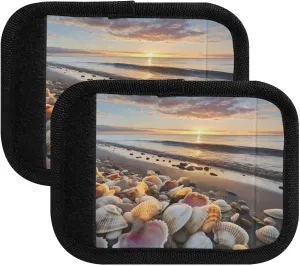 SPRIPORT Beach Of Shells 2 Pack Luggage Handle Wraps for Suitcase Identifier Luggage Makers Covers with ID Tag Luggage Bag Grip Protector Saddle for Shopping Bag Handbag Wallet Flying Airplane Travel